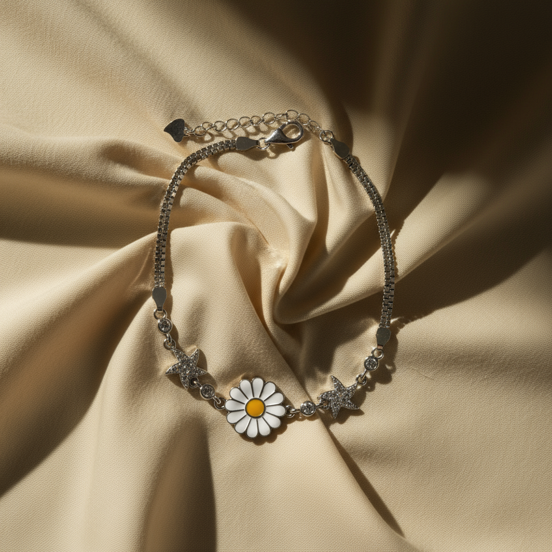 Nature's Bloom: 925 Silver Flower Chain Bracelet