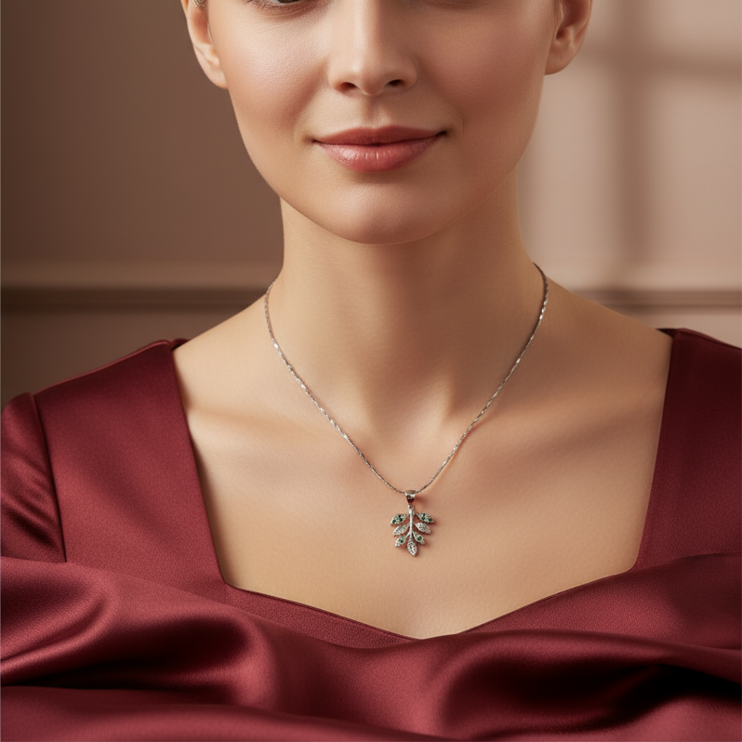 Nature's Whisper: 925 Silver Leaf Pendant with Chain for Her