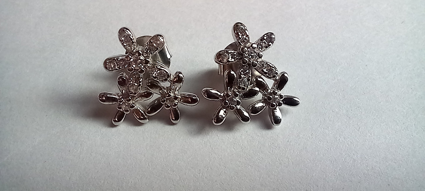 925 Silver - 3 Flower Earring