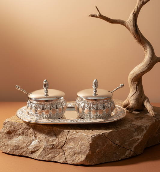 Vintage Silver Plated Container Set with Serving Tray