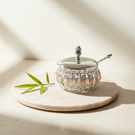 Glossy Enamel Round Pot – Silver Plated