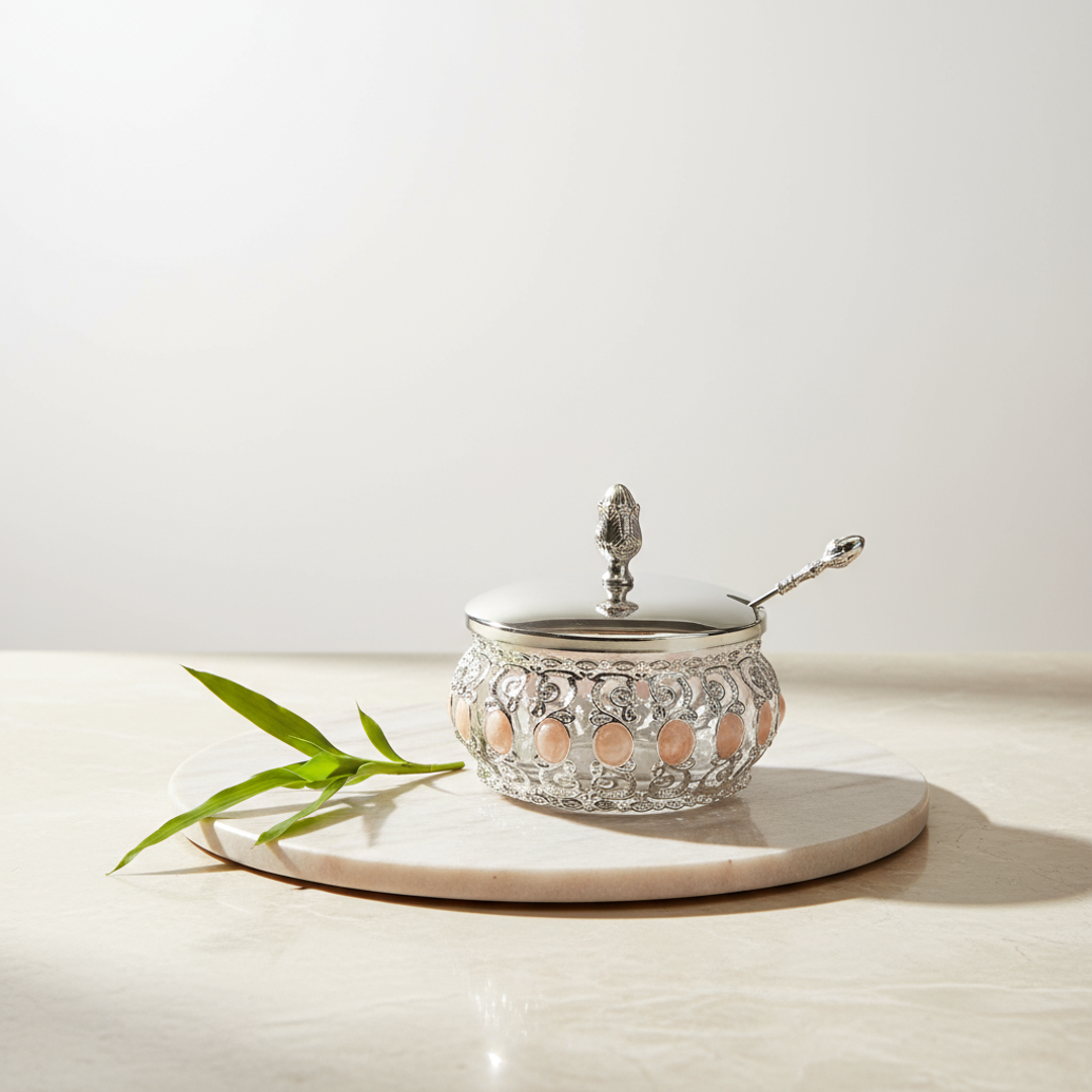 Glossy Enamel Round Pot – Silver Plated